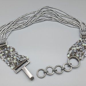 Unique Hematite Beads Silver Tone Metal Belt